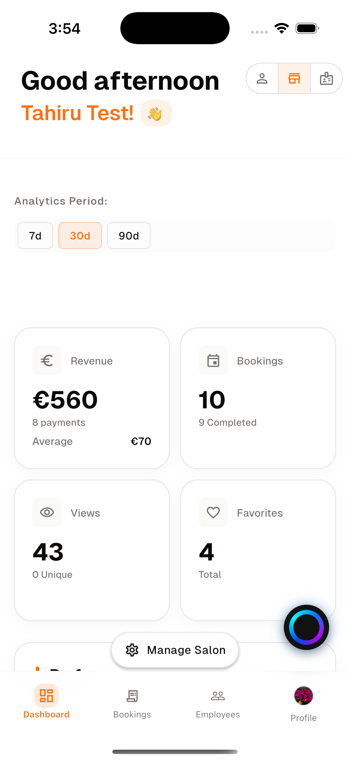 Salon owner dashboard